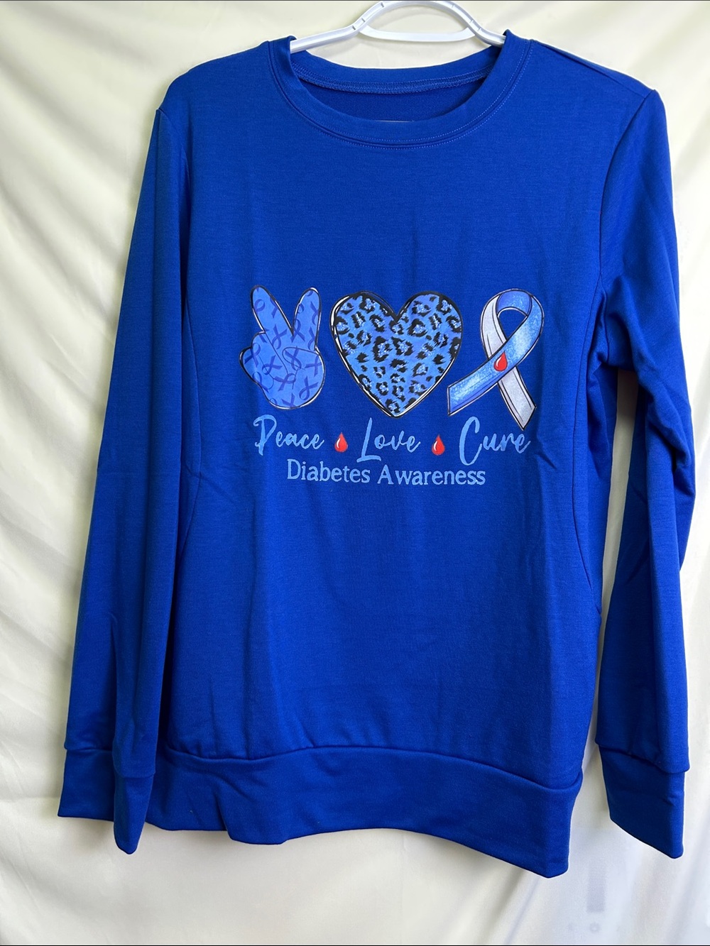 Peace Love Cure Diabetes Awareness Long Sleeve Tee - Blue